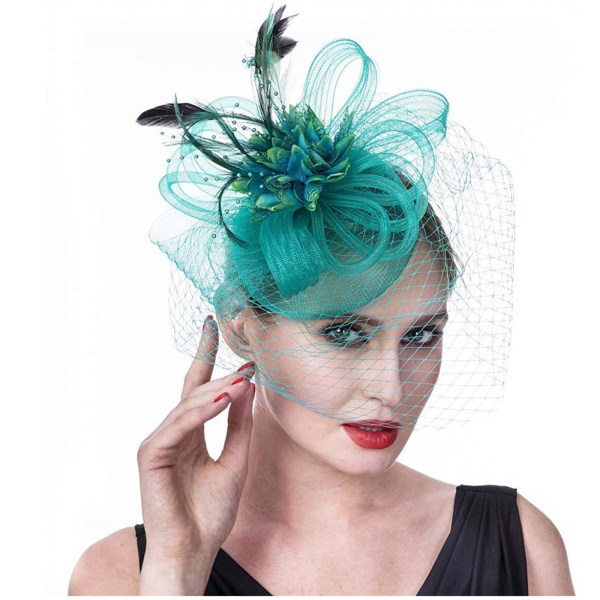 Beatit Kvinnor Flickor Mesh Fascinators Hatt Cocktail Party Pannband Huvudstycke Bröllopsmössa Hot pink