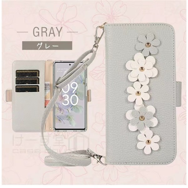 Fodral för iPhone 14 Plus grå ny blomma lång snodd läder anti fall flip