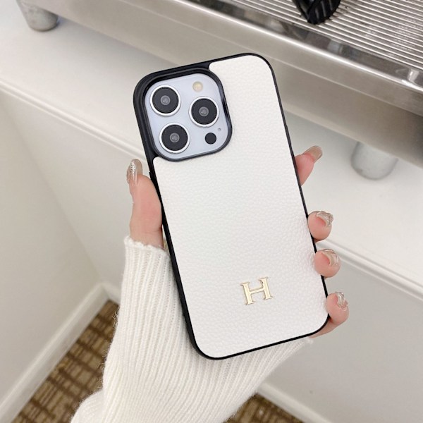 Fodral för iPhone 13pro lychee mönster hel H vitt läder trendigt märke