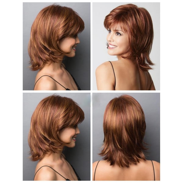 Naiset Peruukki Bob Hiustenleikkaus Lyhyet Hiukset Ruskeat hiukset Sekaväriset Kohokohdat W83 Reddish brown