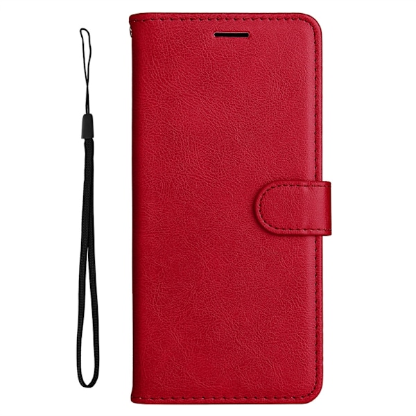 Etui til iPhone 15 Plus Rød gresk stil klassisk solid lær kortstropp