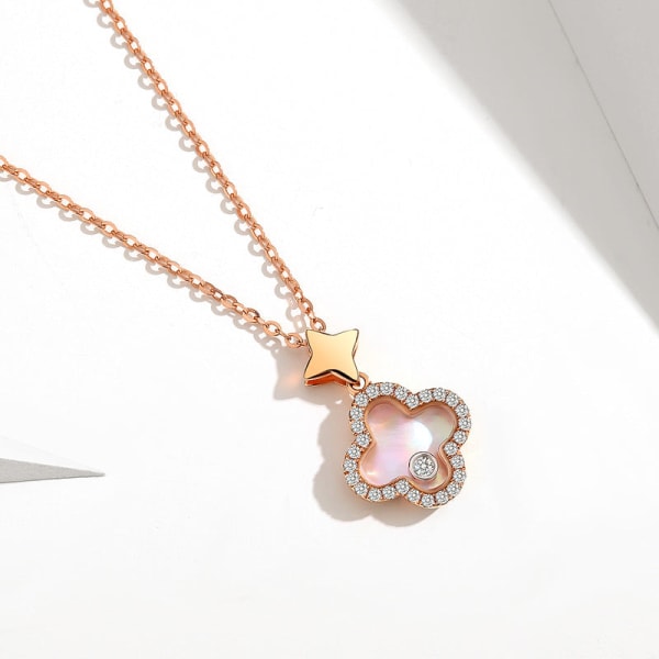 Kvinner Halskjede Kjede Choker Anheng Smykker Jenter Gave Firkløver Enkel galvanisering Rose Gold 925 silver