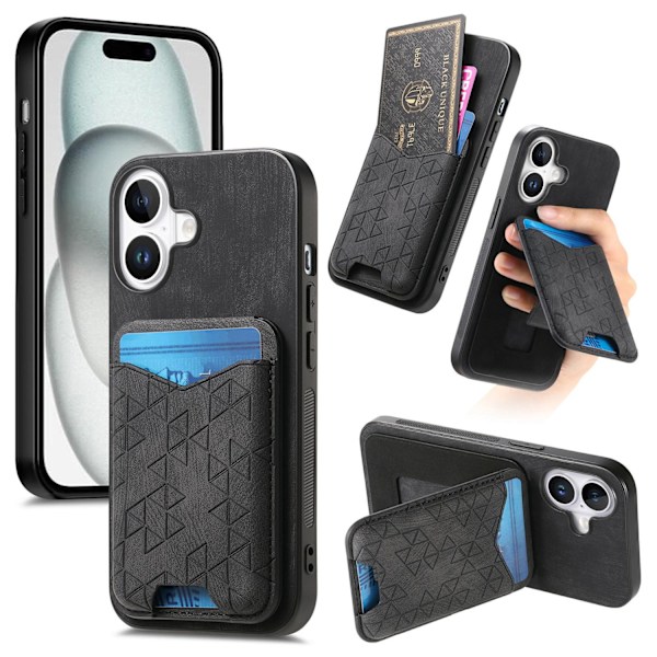 Etui til iPhone 14 Plus Sort Foldbart Stativ Kortholder Opbevaring Simpel Læder Multifunktionel Anti f