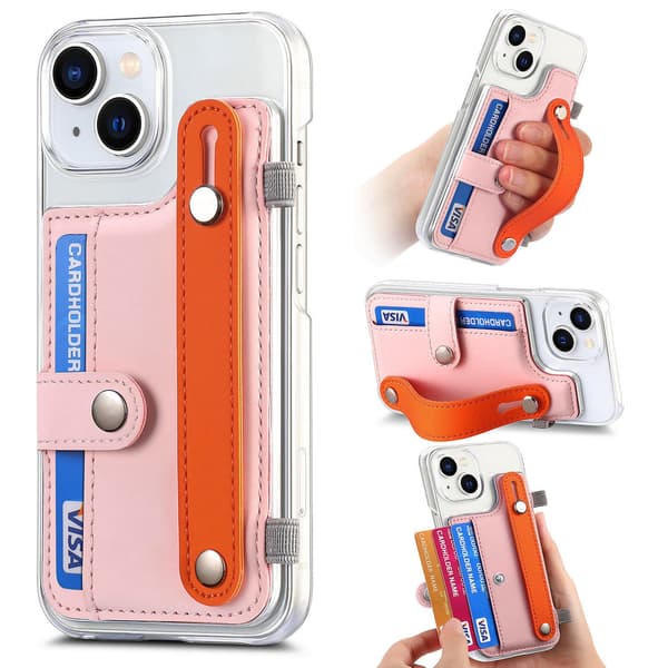 Etui til iPhone 16 rosa transparent kortholder Macron håndleddsstativ