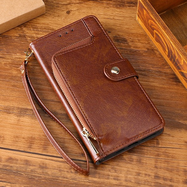 Etui til iPhone 14 brunt læder flip wallet med kortslot