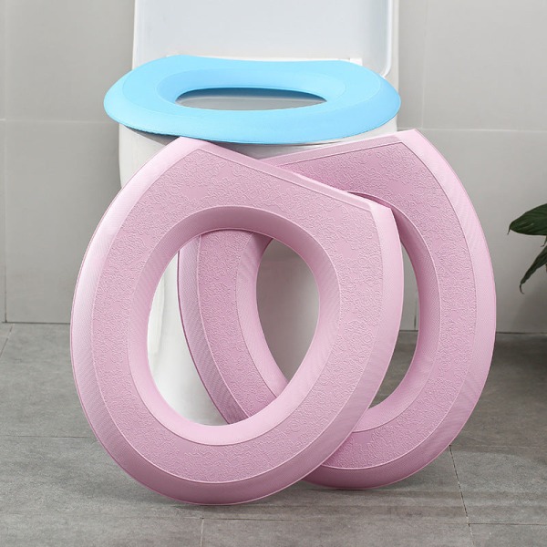3pcs Toilet Seat Cover Pads Eva Sticky    Pad O-Type Thicker Waterproof Adhesive Washable Cartoon Blue