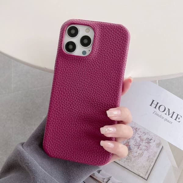 Fodral för iPhone 14plus vinröd litchi textur läderkänsla