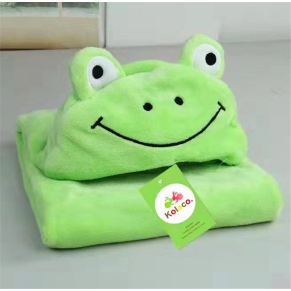 Vinter baby flannel kappe og sjal tæppe Natkjole varm kram tæppe baby tæppe Green face frog 70*100cm