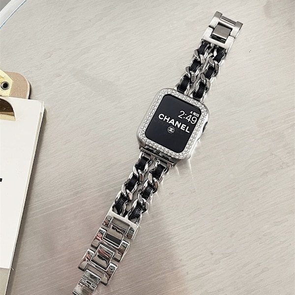 Kellon ranneke Apple Watch iWatch 38/40/41/ 10. sukupolvi 42mm universaali hopea musta nahka