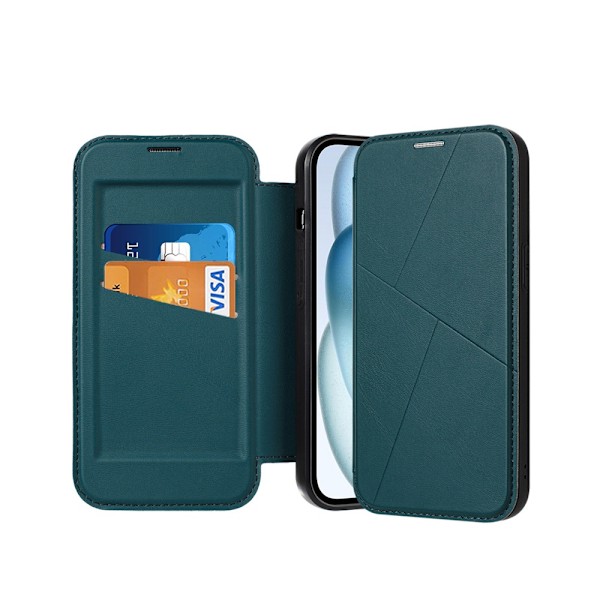 iPhone 16 -kotelo, vihreä nahka, kaksoiskorttipaikka, magneettinen