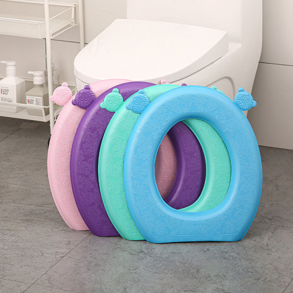 3pcs Toilet Seat Cover Pads Eva Sticky    Pad O-Type Thicker Waterproof Adhesive Washable Cartoon Green