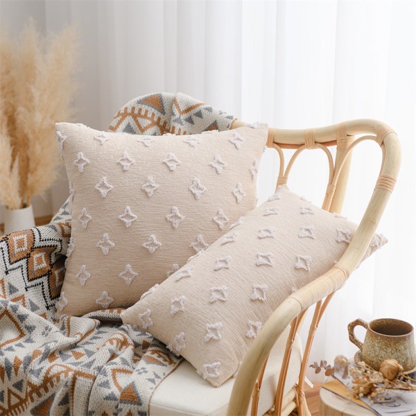 Nordic XINGX Cotton Broderi Cover, Sovrum Vardagsrum Soffa Kudde Beige 45*45cm