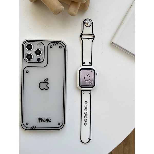 Klockarmband för Apple Watch iWatch 49mm 8:e generationen Ultra Vitt armband + vitt halvtäckande hårt skal