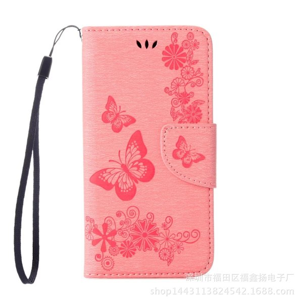 Fodral för iPhone 13 Mini rosa präglat fjärilskortfack läderplånbok