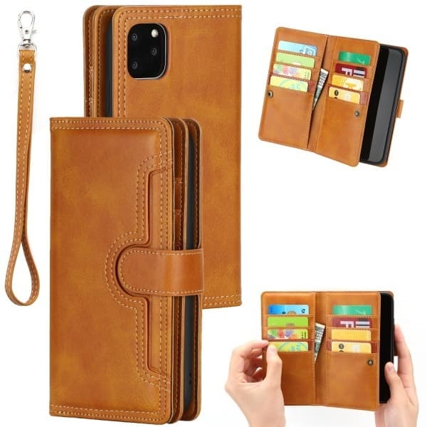 Fodral för iPhone 14 Pro gul retro multifunktion läder kortplånbok multi-kort