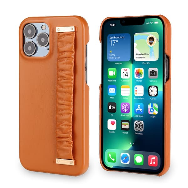 Etui til iPhone 13 Pro Max brunt lærarmbånd