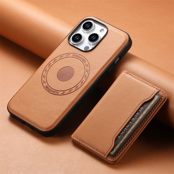 Etui til iPhone 15 Pro Khaki Magnetisk Lær Kortinnsetting Separat