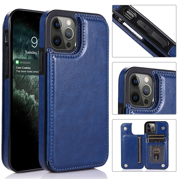 Fodral för iPhone 14PRO mörkblått crazy horse-mönstrat läder kreativt skal