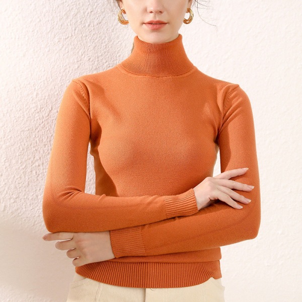 Strikkevarer for kvinner Høst Vinter Genser Turtleneck Pullover Bunn Slim Fit All-Match Langermet Orange S