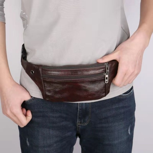 Fanny Pack juoksuhihna vyötärölaukun organizer First Layer lehmännahka Sports Business Black