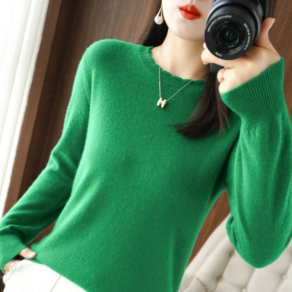 Kvinder Strik Efterår Vinter Sweater rund hals Sweater Loose Flat Base Slim Fit Emerald XL