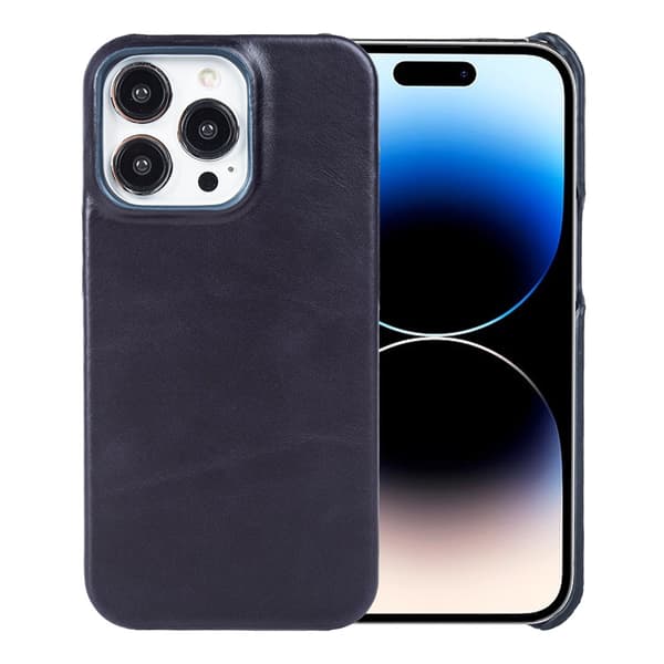 Etui til iPhone 14 Pro mørkeblåt læder