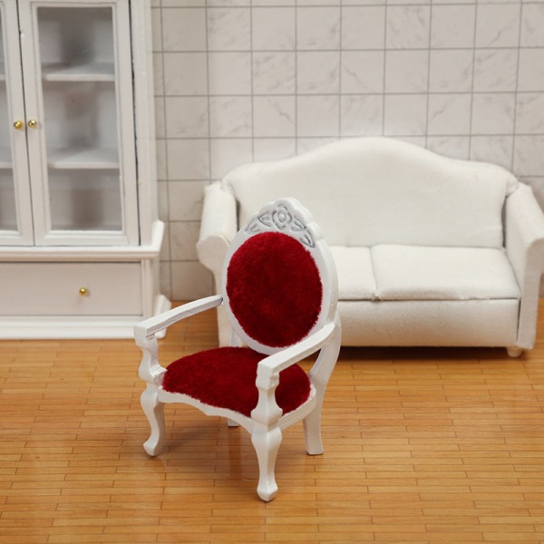Miniatyrmøbler Leketøy Dukker Hus DIY dekorasjon Tilbehør Mini 1:12 Peach Armlen liten stol Red