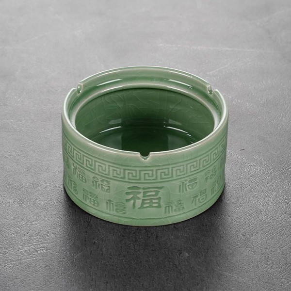 Askebeger Keramisk lokk Kontor Stilig Personlig Kreativt Hjem Stue Askebeger Fu Lu Shou ashtray-Ge Kiln Green With cover