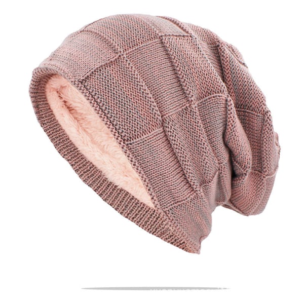 Lämmin talvinen neulottu pipo Hatut Spot-sekoitetut värit syksyn ja talven miesten ja naisten fleecevuorattu paksu tuulenpitävä villapaita unisex Pink M