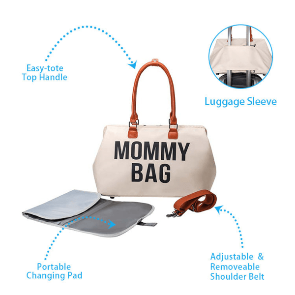 Pusletasker Mommy Bag Stor kapacitet Fashion Håndtasker til Moms Barselspakke Black 18 inches