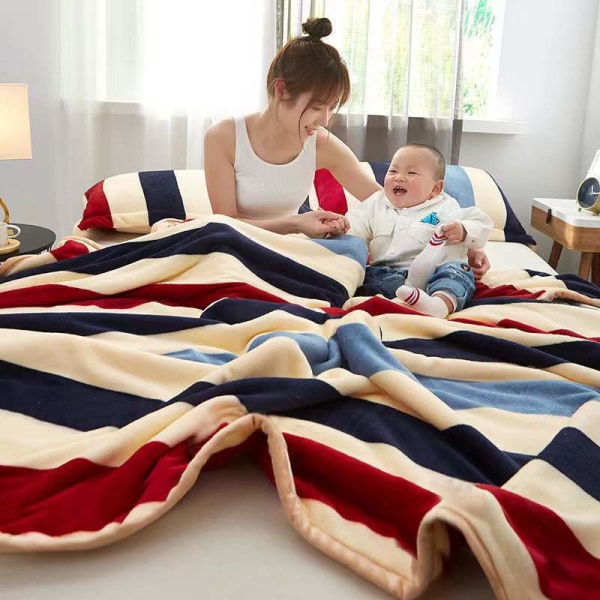 Flanelltæppetæppe Vinterfortykningstæppe Coral Fleece Lille Dyne Sengetæppe Sengetæppe Nap Urban stripes 120*200cm