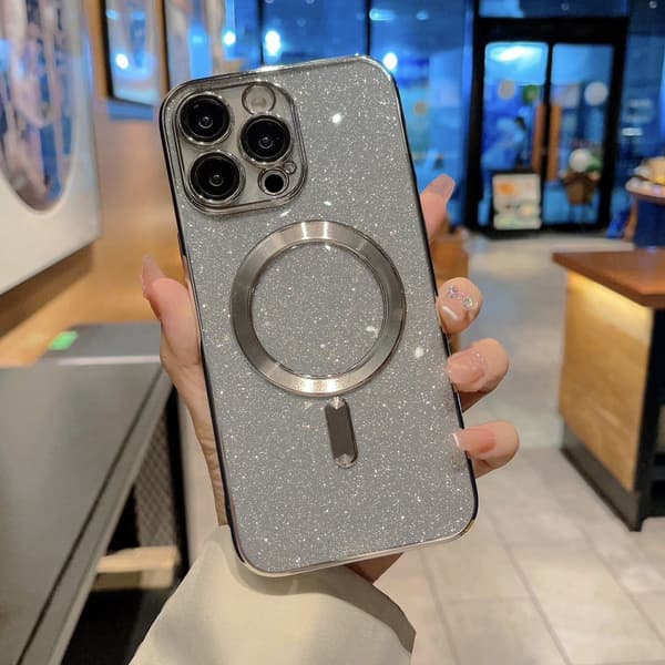 Deksel til iPhone 17 Titanium Grå Elektroplettert Glitter Magnetisk