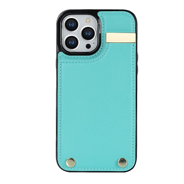 Fodral för iPhone15plus Mintgrön läder högkvalitativt dragspelskortfack business