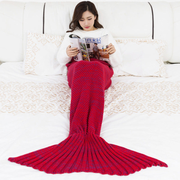 Ullfilt Mermaid Filt Stickad filt Mermaid Tail Filt Cover Red 50*90cm