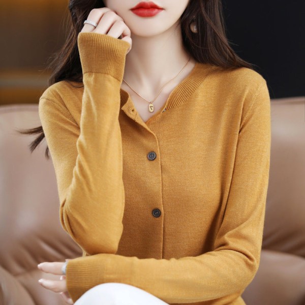 Damestrik efterår vinter sweater rund hals sweater ensfarvet cardigan ydre frakke top Purple XXL