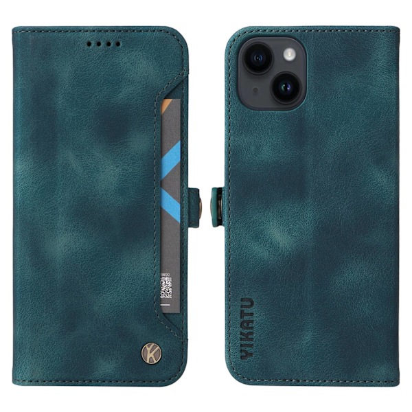 Etui til iPhone 13 Pro, blått, hudfølelse, kortholder, multi-kortlommebok, spenne ekstern