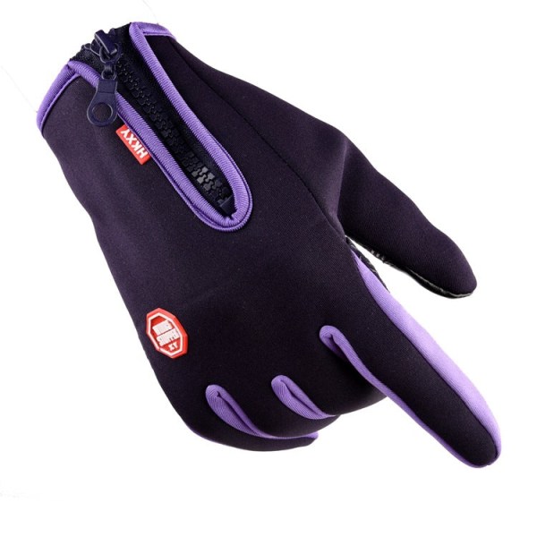 Kvinder Mænd Cykelhandsker Fuld Finger Touch Screen Udendørs vindtæt lynlås Vandtæt Model D-purple thickened M