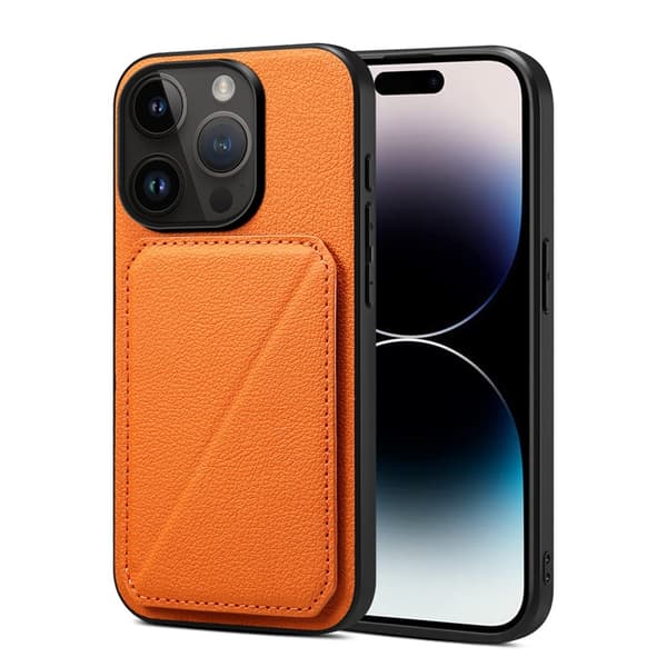Etui til iPhone 14 Pro Max orange læderimitation kalvemønster