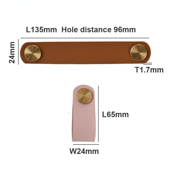 12 farger Nordic Furniture Miljøvennlig kunstskinn Skuffeknapp Messing Håndtak Dørtrekk Caramel 96mm