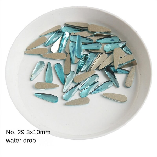 Negledekorasjoner for Nail Art Lake Blue Series Glass Flat Diamond Ornament 29#