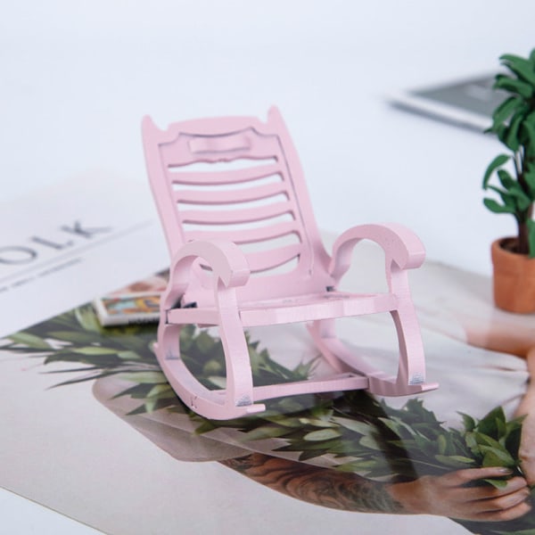 Miniatyrmøbler Leketøy Dukker Hus DIY dekorasjon Tilbehør Mini 1:12 Beach gyngestol Pink