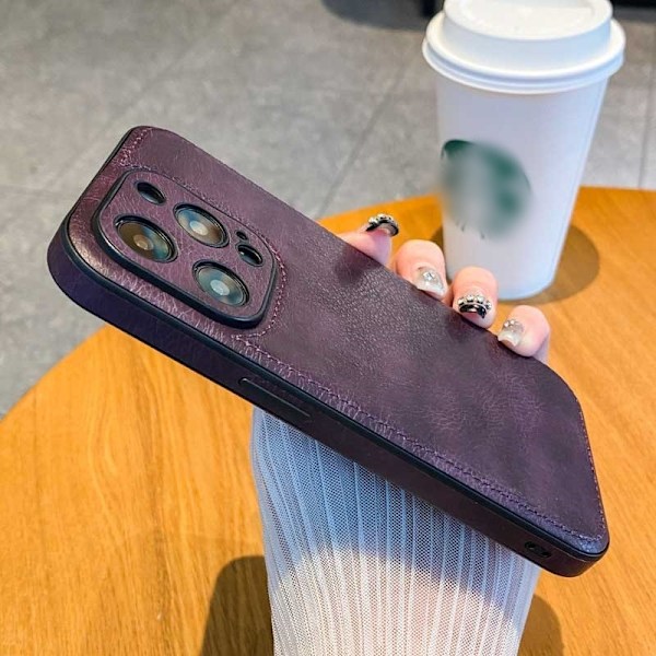 Fodral för iPhone 14 Plus Lila K1a \"Äkta Läder Fodral\" Business Retro Runt Hål Kreativ Anti