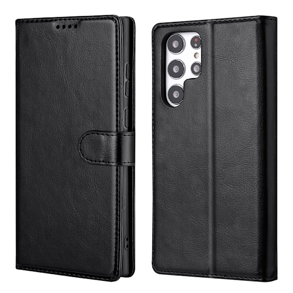 Etui til iPhone 15 Pro sort læder flip stand
