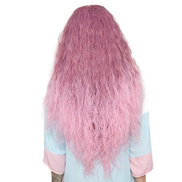 Kvinner parykksett Kjemisk Fiber Cos Rosa Corn Curler Langt krøllete hår W430 Pink T beige