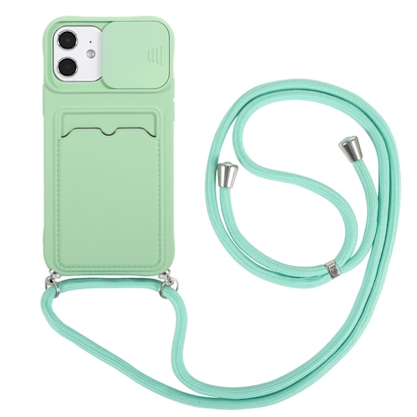 Etui til iPhone 13ProMax Matcha grønn hudfølelse kortholder skyvevindu spor crossbody lanyard matt