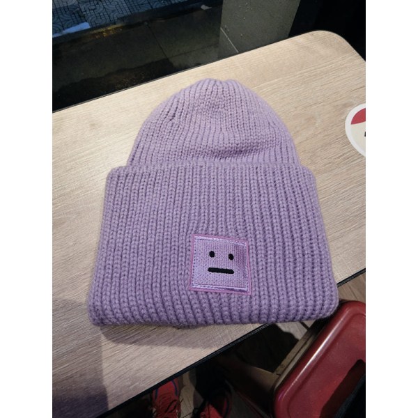 Varm vinterstickad mössa för kvinnor Ull Trendig Koreansk Ungdom Koreansk Söt höst och vinter unisex Violet M（56-58cm）