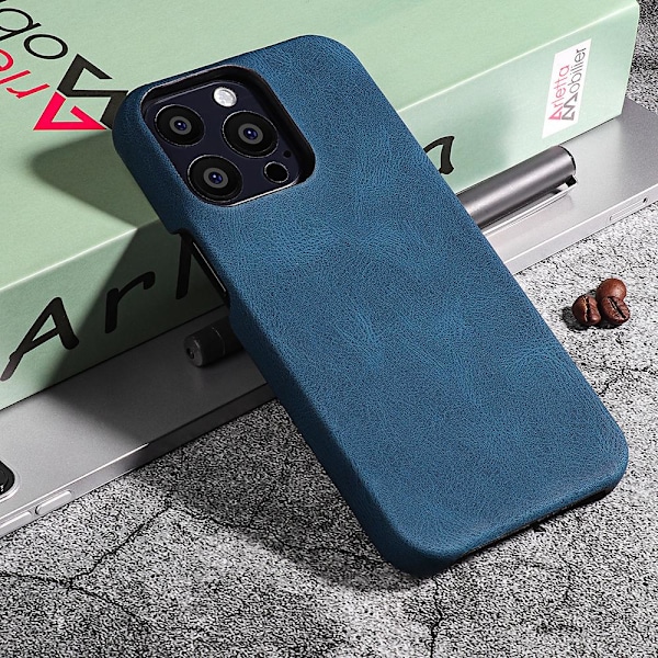 Kotelo iPhone 13 Pro Max -puhelimelle, tummansininen, personoitu, trendikäs nahka
