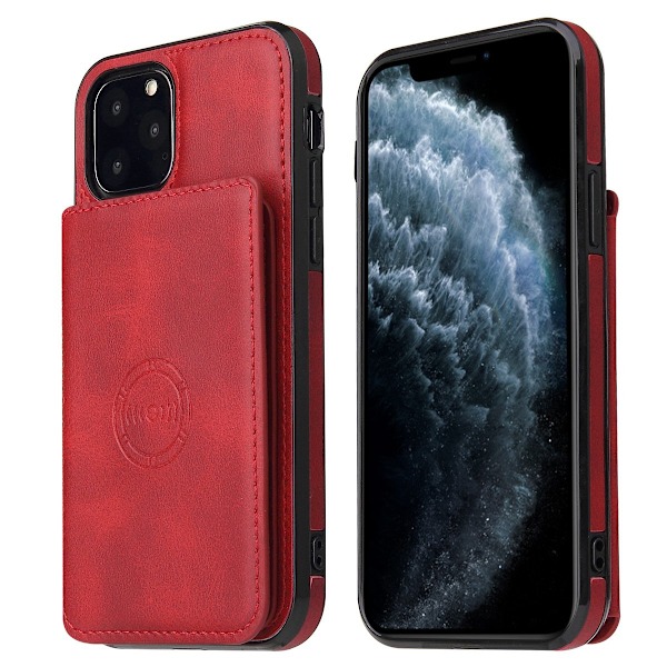 Fodral för iPhone 14 röd [CX magnetiskt plånboksfodral i läder] korthållare anti-fall