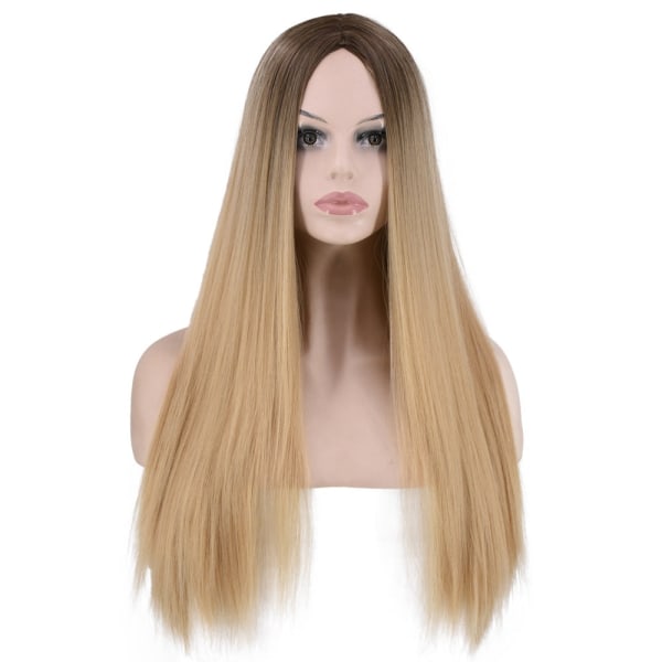 Kvinner parykk farget langt hår rett svart gradient hårtrekk 16-inch