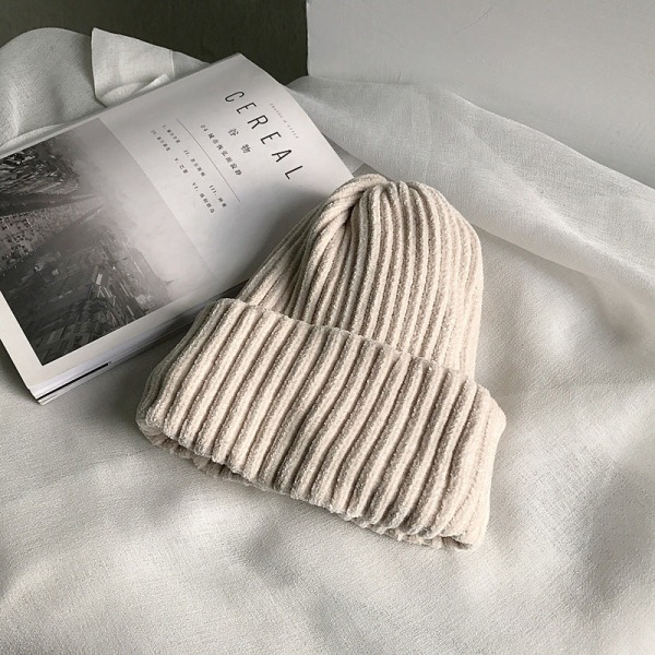 Lämmin talvi neulottu pipohatut Naisten casual monipuolinen kaksikerroksinen paksunnettu korealainen tyyli yksivärinen villainen unisex Chenille knitted hat-beige M